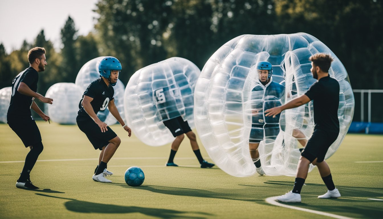 Players executing innovative strategies in a bubble football game